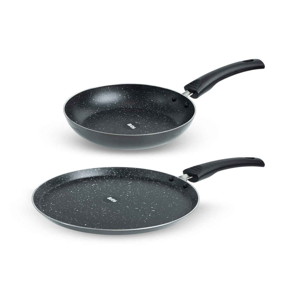 BAY6 Nonstick Cookware Set - (Dosa Tawa 26 cm + Fry Pan 24 cm) - Grey - (2pc)