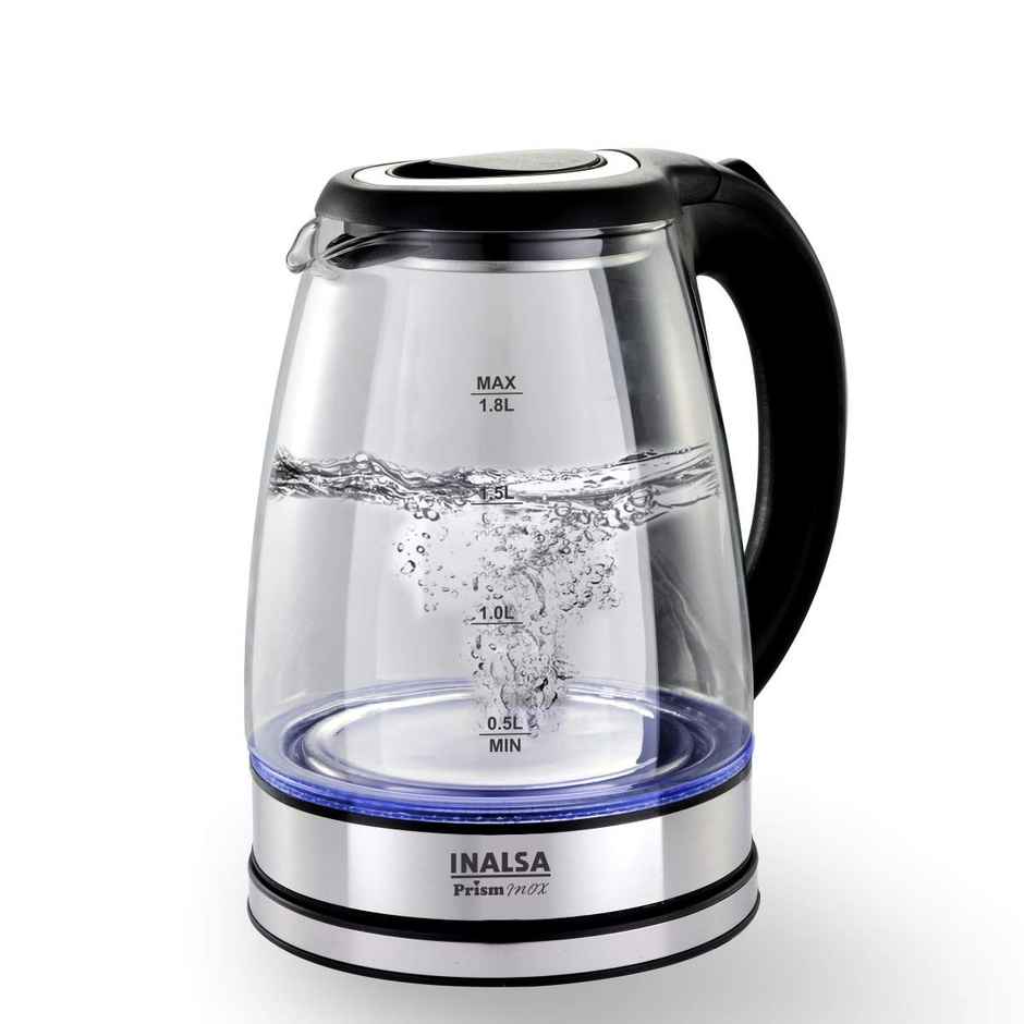 INALSA Electric Kettle for Hot Water,Prism Inox 1.8 L Capacity,LED Illumination & Boro-Silicate Body