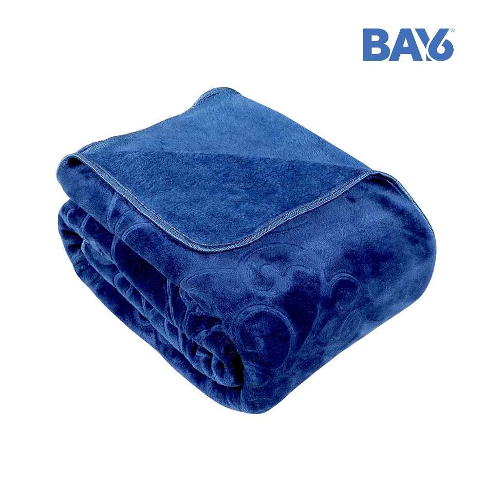 BAY6 Supersoft Luxury Embossed Lightweight Mink Double Bed Blanket | 220 x 230 cm | Dark Blue