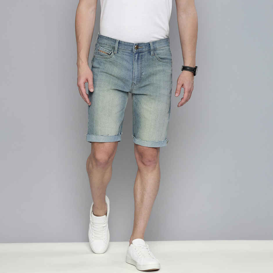 The Indian Garage Co Men's Slim Fit Solid Casual Shorts | Blue - 32