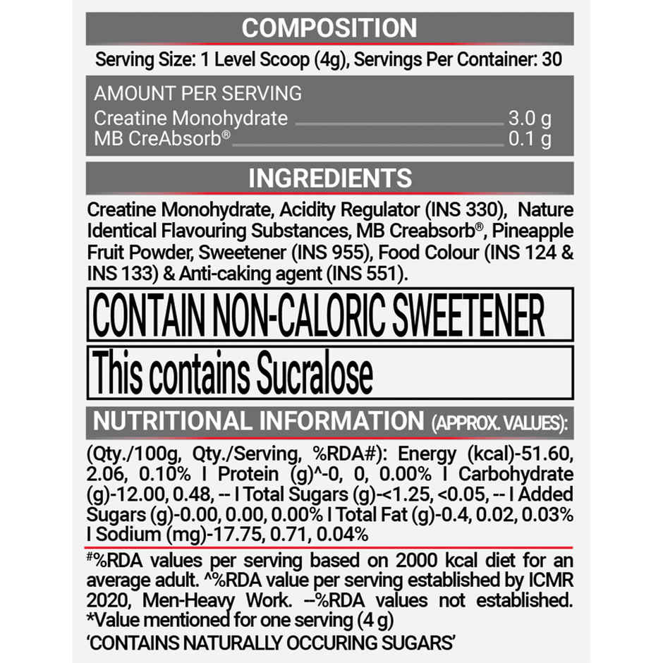 MuscleBlaze Micronised Creatine Monohydrate CreAMP Powder Juicy Berries | 30 Servings