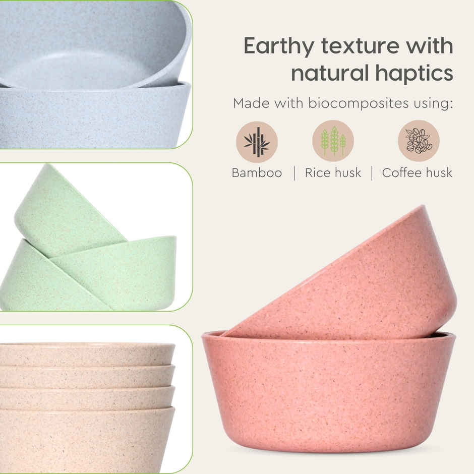 Eha Earth Friendly Small Bowls for Kitchen | 175 ml, 4 pcs, Multi-light | Rice Husk Biocomposite