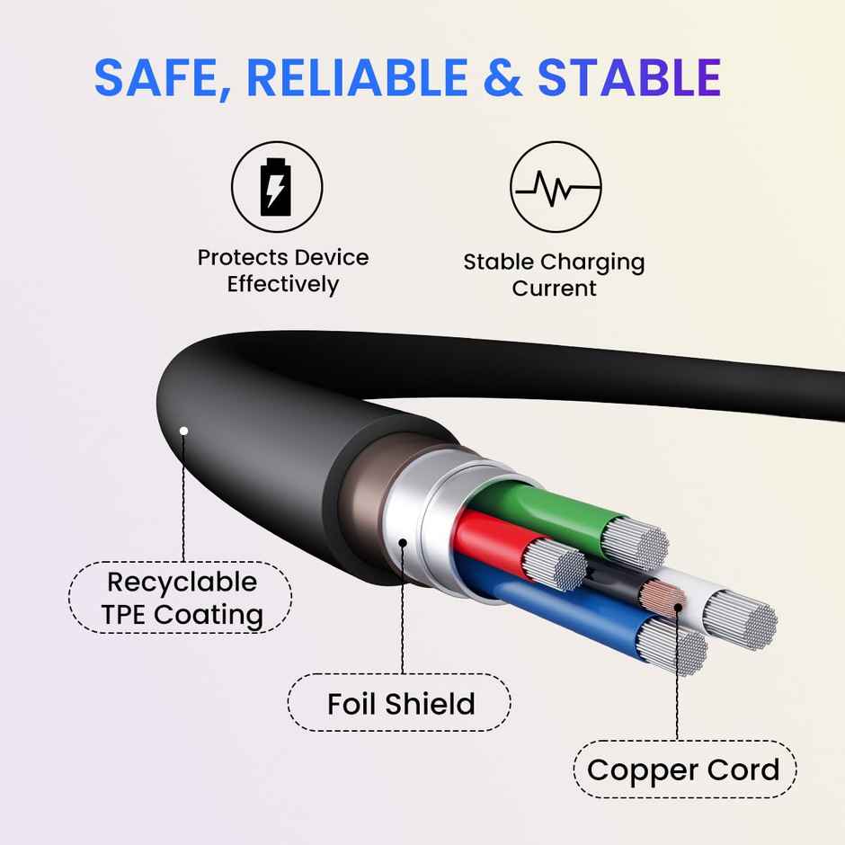 Portronics Konnect Link USB to 8PIN Fast Charging Cable with iOS Compatibility, 3.0A Output(Black)