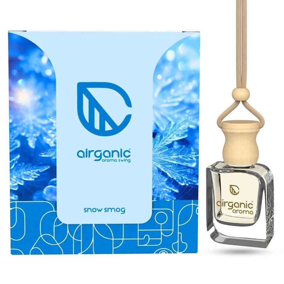 Airganic Aroma Swing Snow Smog Aroma With Essential Oils In Glass Bottle With Wooden Diffuser Lid Combo