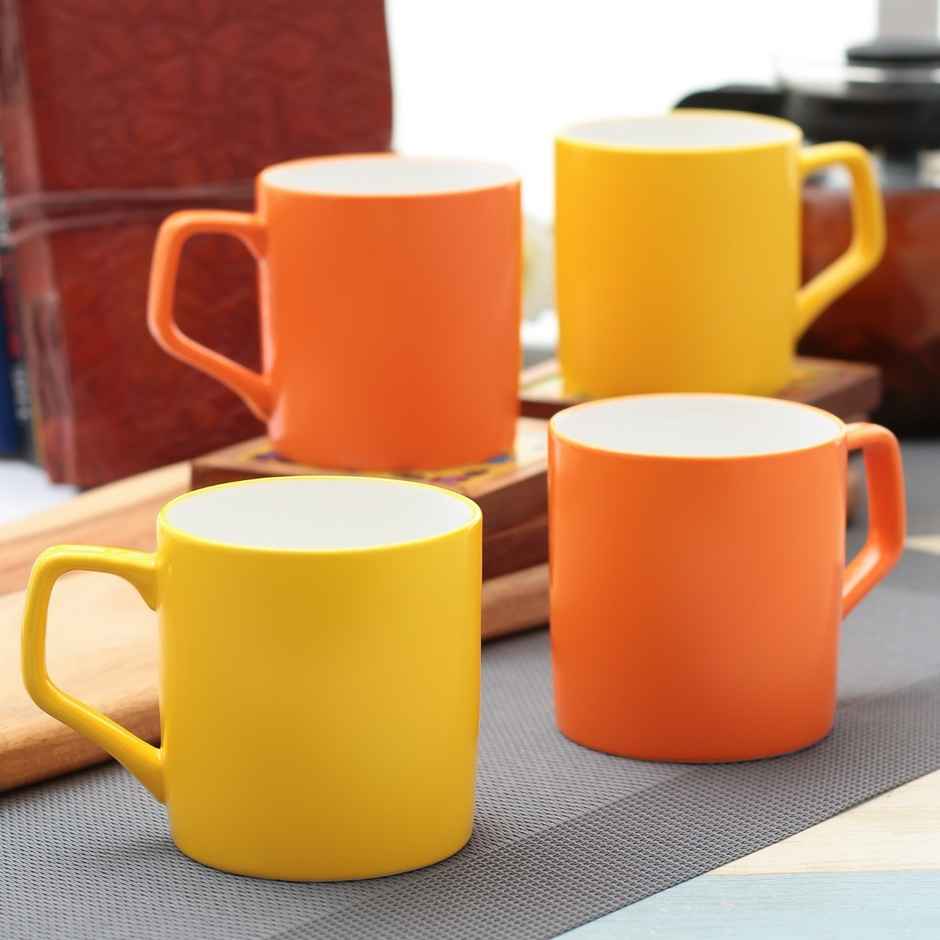 Clay Craft Fine Ceramic Director Coffee Mug Set | Set Of 4 | Orange and Yellow