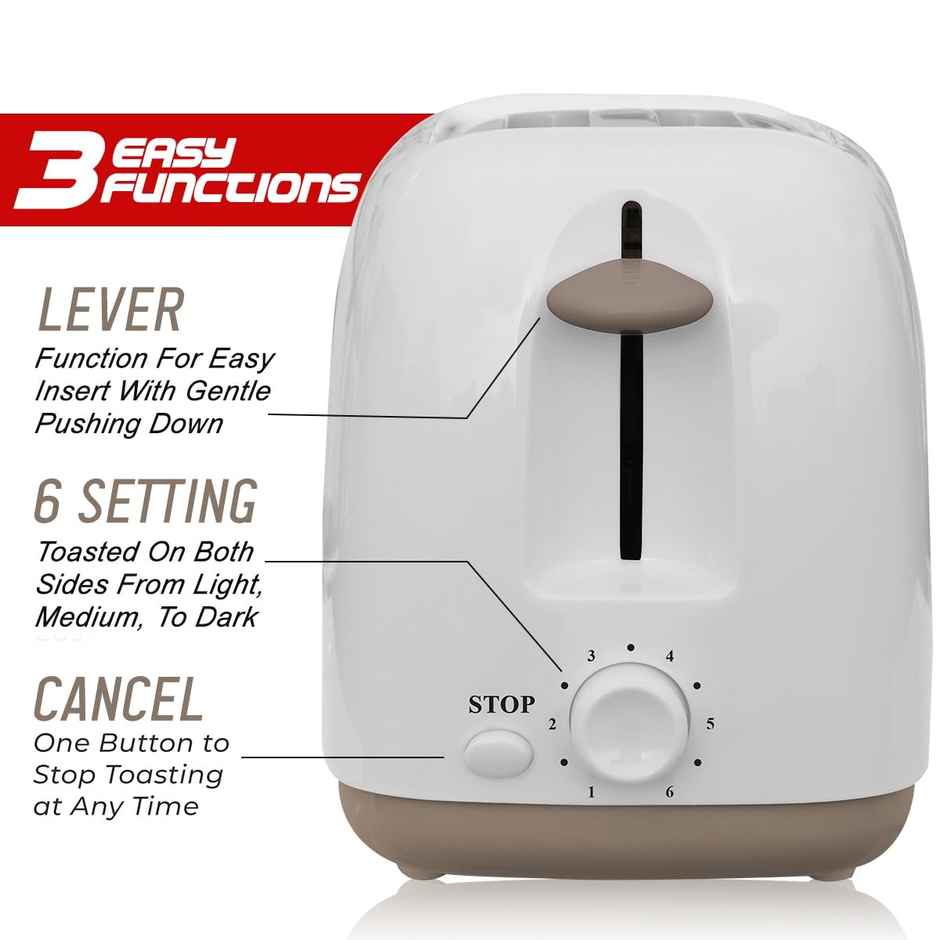 INALSA 2 Slice Cruk 2S Auto Pop-Up Toaster, 750 Watt Auto Shut-Off,(White)