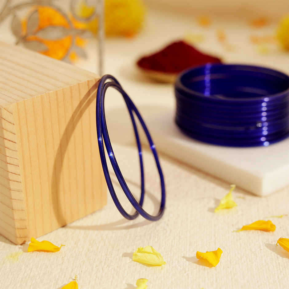 Vibrant Glass Bangles | Traditional Festival Jewellery | Blue | Pack Of 12 | Size 2.6 | Oye Happy