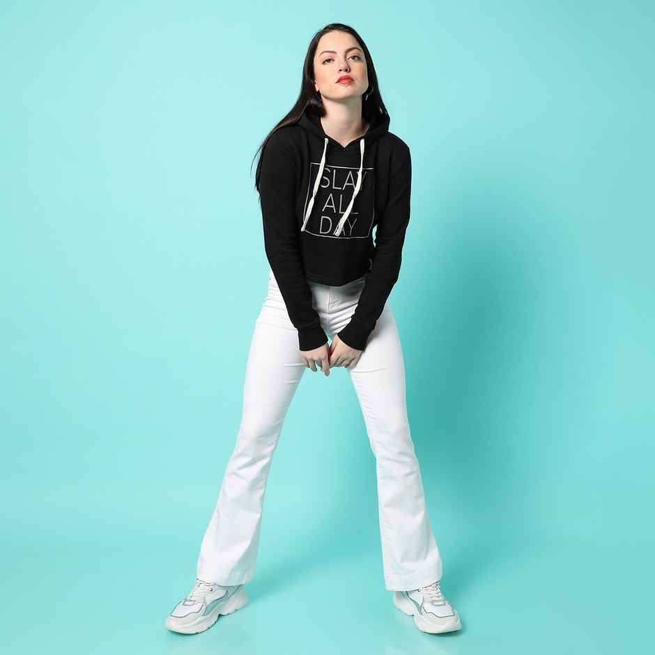 Campus Sutra Women's Hooded Sweatshirt | Black - S