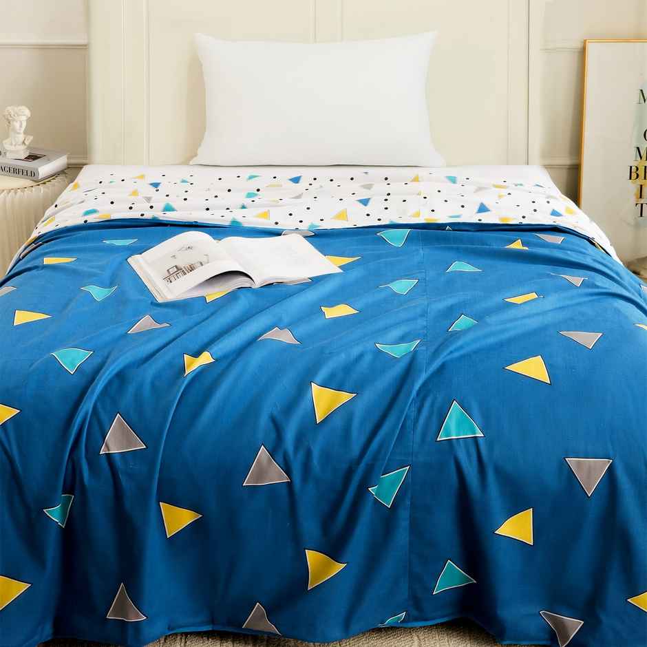 Story@home Geometric Single Dohar | Duvet Cover | Cotton | Blue