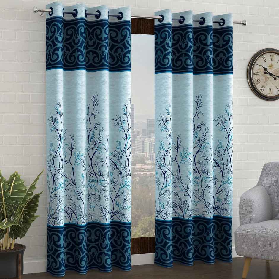 Story@Home 200 GSM Polyester Abstract 2 Piece Door Curtain | Blue & White