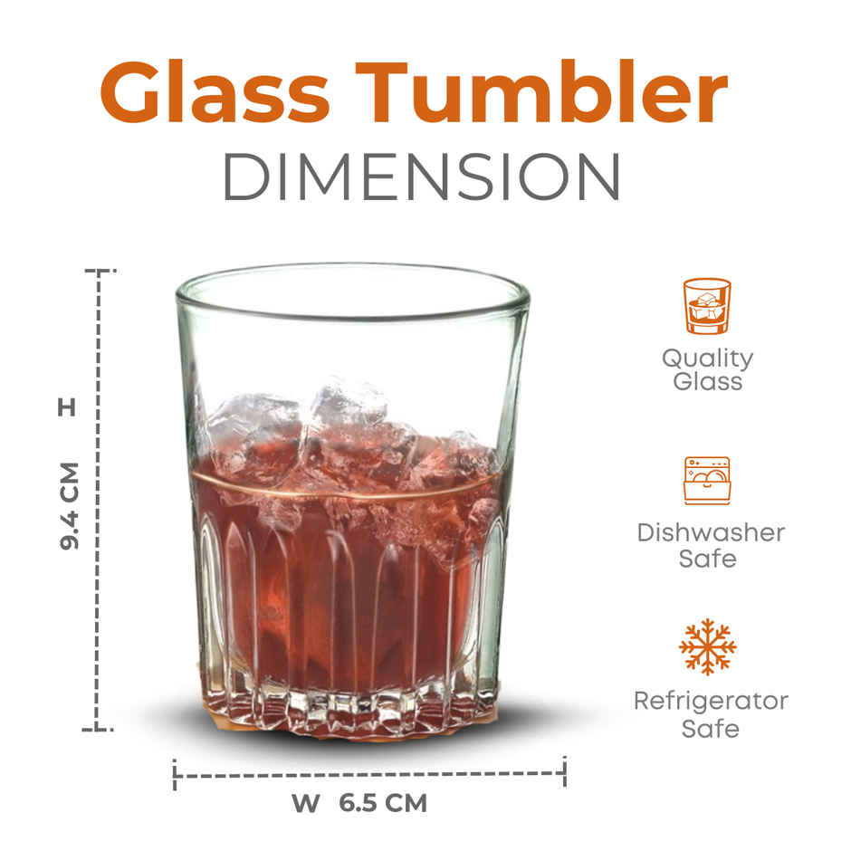 Yera Classic Design 255 ml Water/Juice Glasses Tumbler Set | 6 Pc