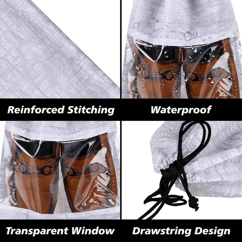 Kuber Industries Non-Woven Jute-Print Shoe Cover Bags with Transparent Window|Pack of 24|Gray