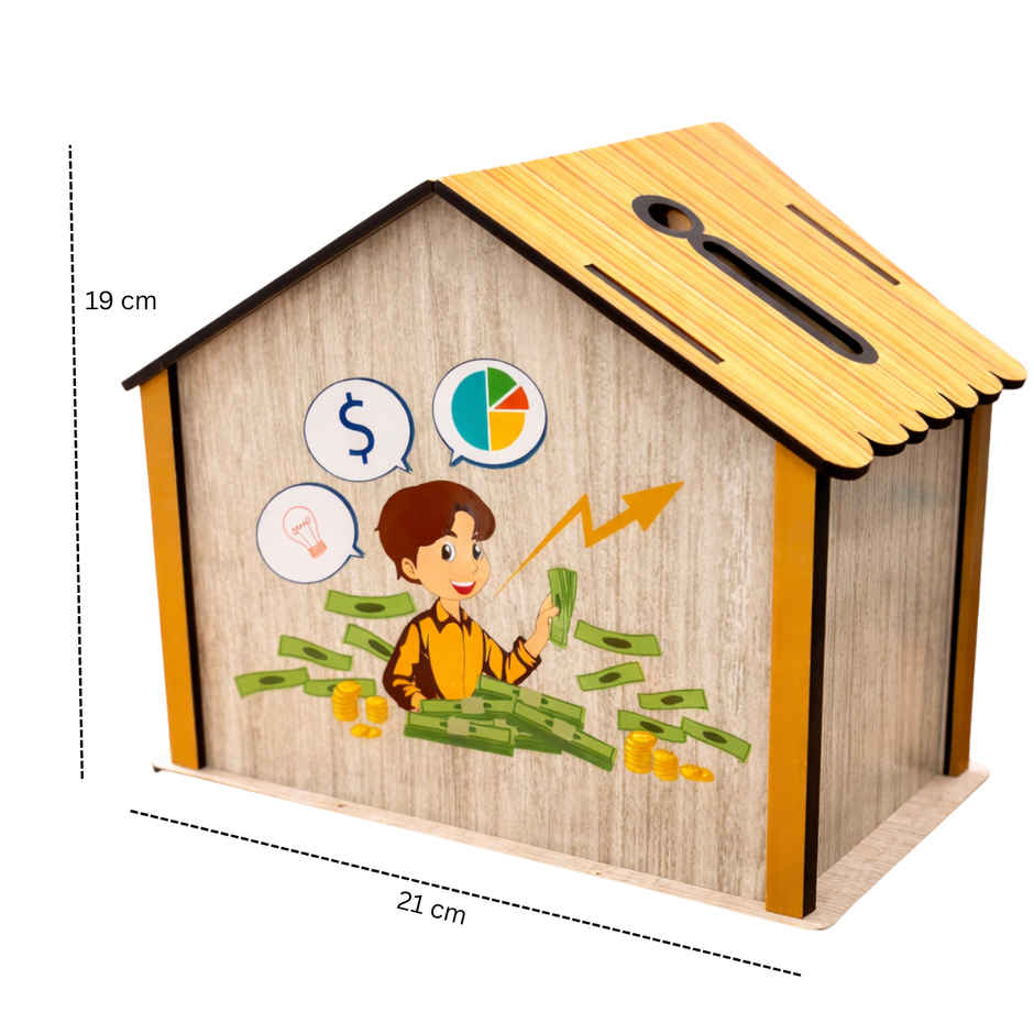 Fablue Number Wooden Home Design Money Bank for Kids