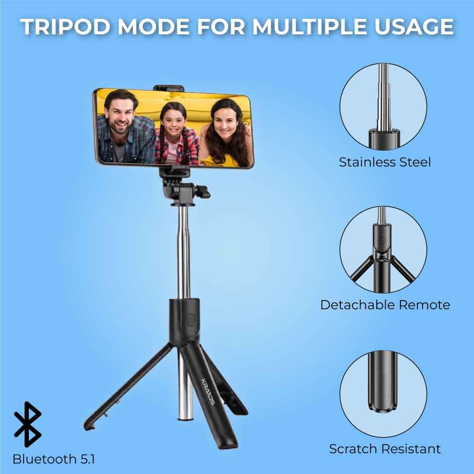 Kratos Multi Purpose Selfie Stick with Tripod Stand for Mobile Phone with Bluetooth Remote