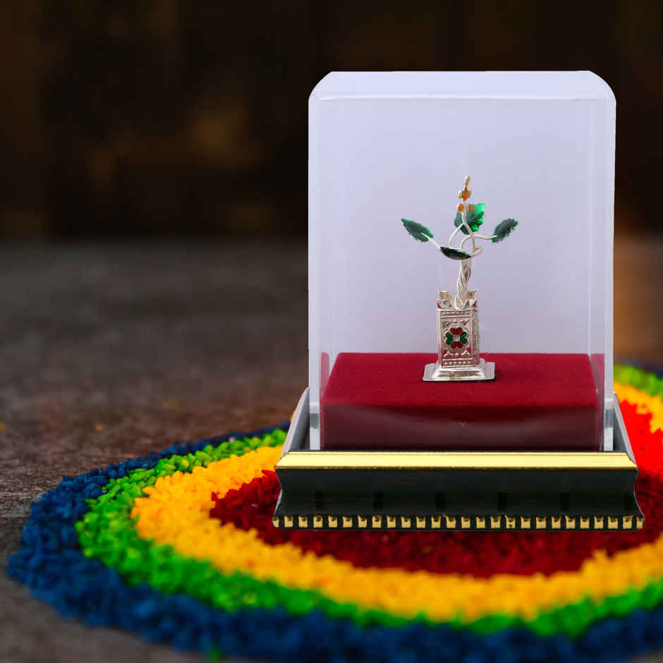 Sterling Silver Green Leaves Tulsi Plant | Silver Fire