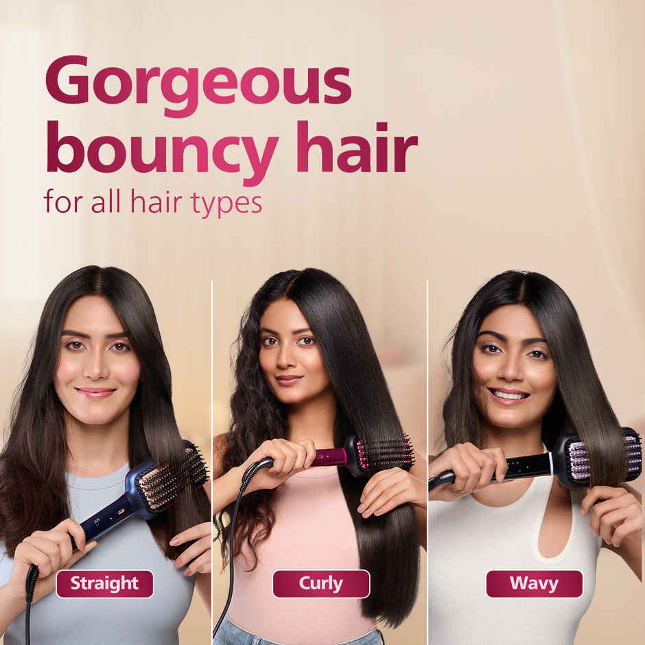 Philips Hair Straightener Brush|Naturally Straight Hair in 5 Min|Thermoprotect Technology BHH730/00