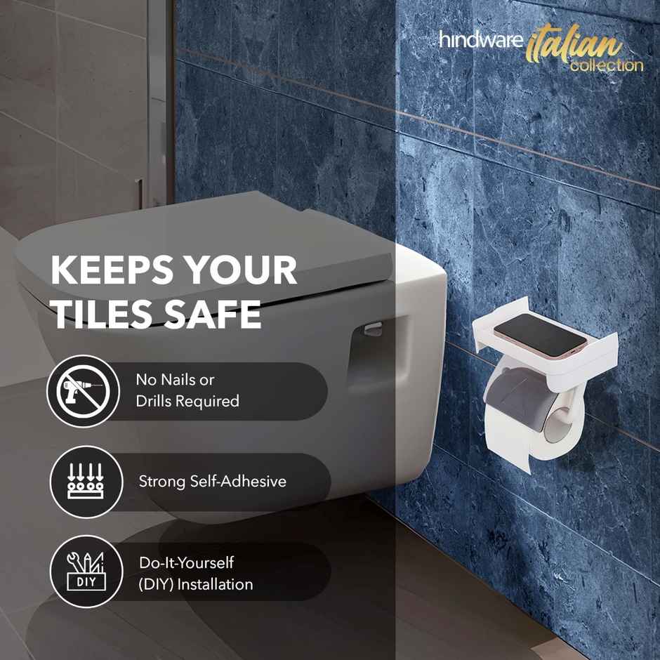 Hindware Self-adhesive Series Toilet Paper Holder with Paper-shield for Bathroom