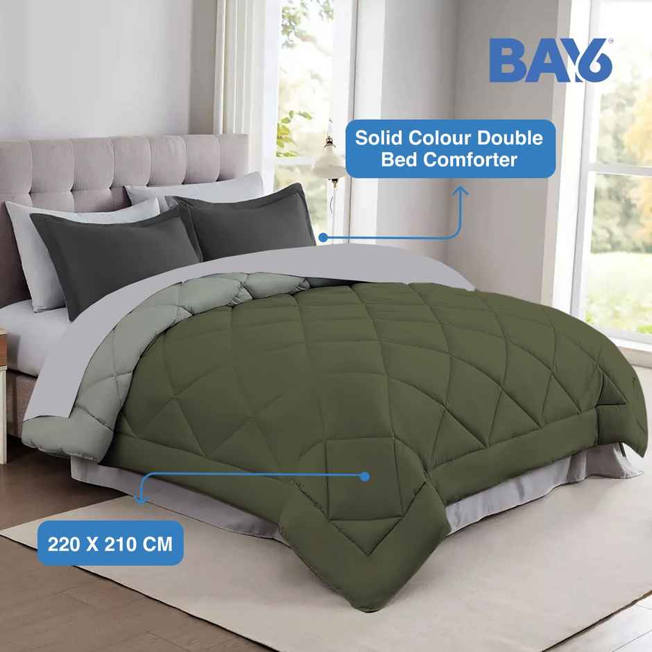 BAY6 Microfibre Solid Colour Double Bed Comforter - Olive/Green | 210 x 220 cm