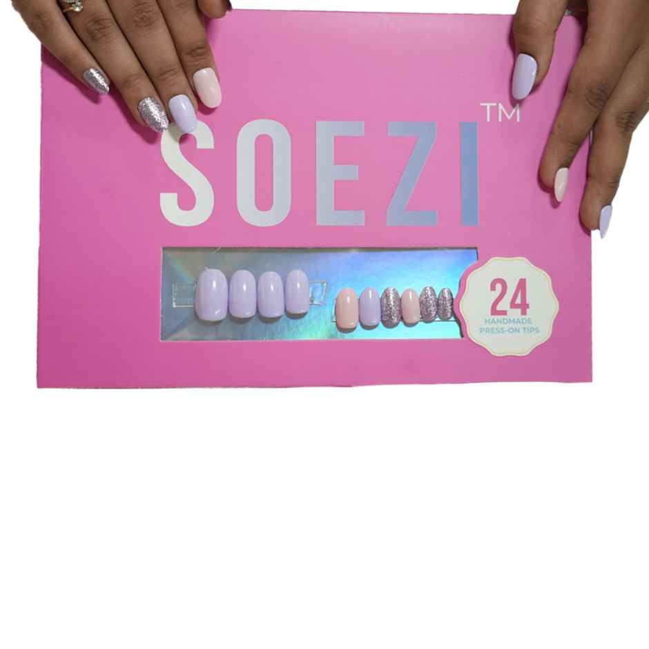 Soezi Press On Nails- Purple Ride- 24 Reusable Nails - Application Kit- Short Oval