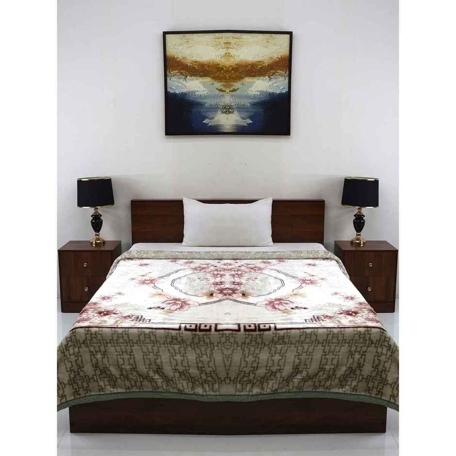Signature 570 Gsm Polyester Beige & White Heavy Winter Super Soft Single Bed Mink Blanket