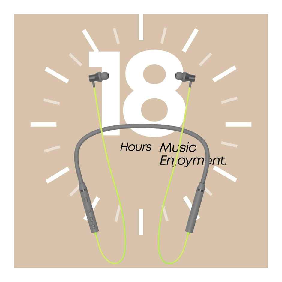pTron Tangentbeat Bluetooth Neckband | Hd Calls | 18H Playtime | Sound Dual Device Pairing - Green Grey