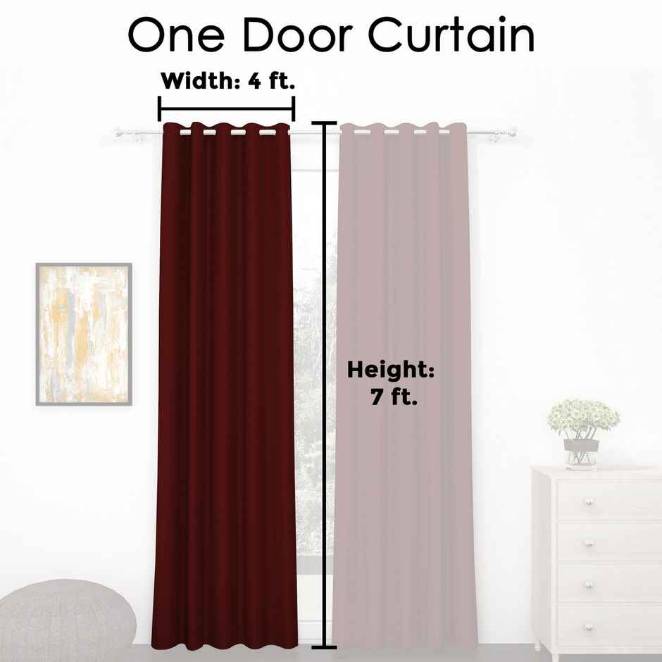 Story@Home 300 GSM 7 feet Faux Silk Blackout 1 U Door Curtain | Maroon