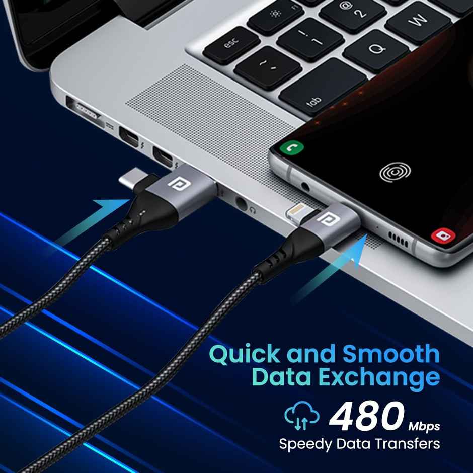 Portronics Konnect 4-in-1 Charging Cable | Type C to Type C/Lightning | for Android/iOS Devices