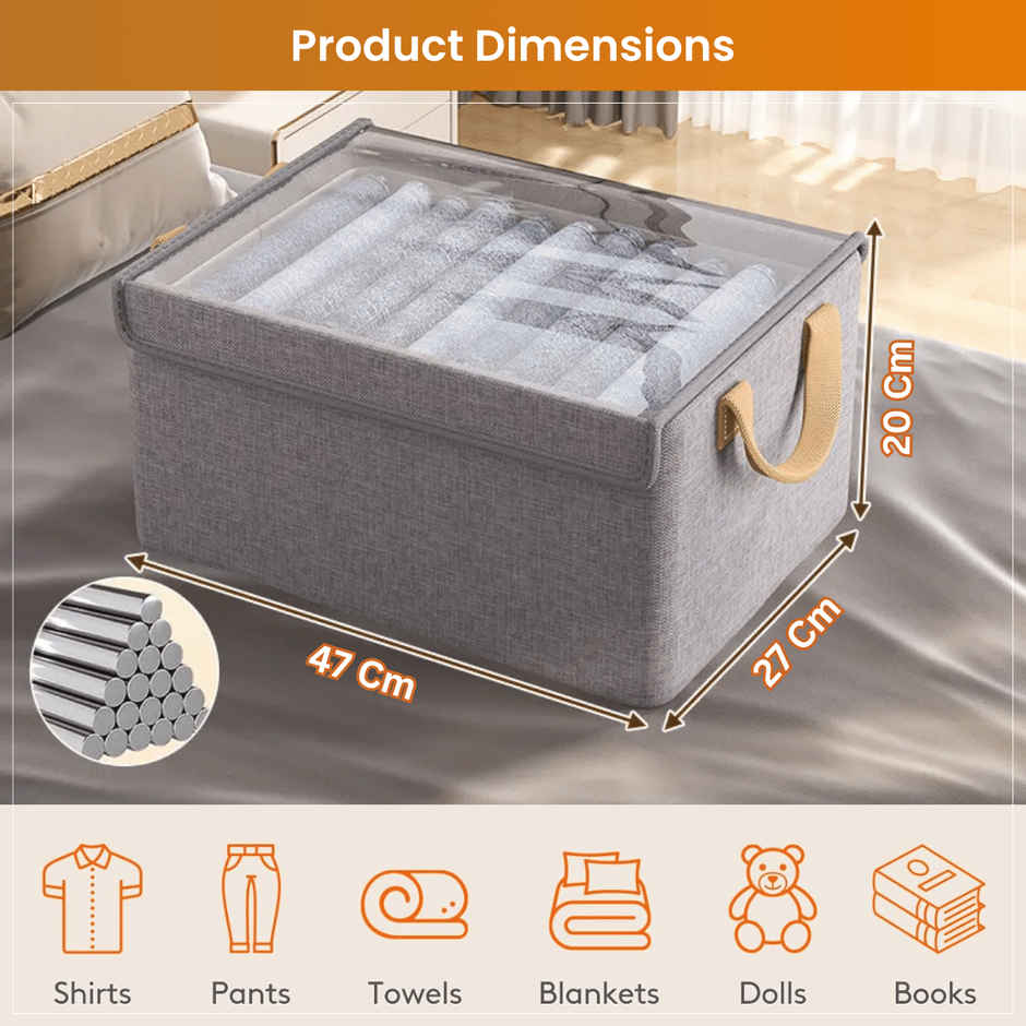 Zulaxy Foldable Fabric Storage Organizers with Lid for Clothes & Multipurpose Use | Grey