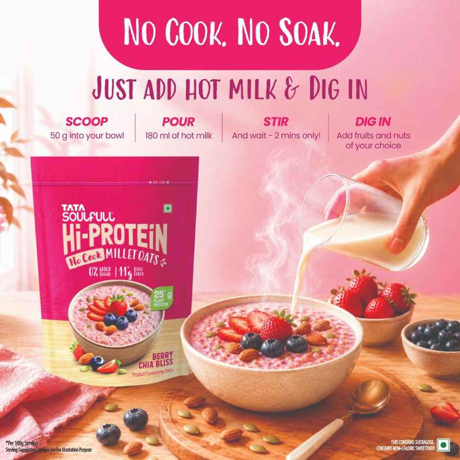 Tata Soulfull No Cook Millet Hi Protein Oats Berry Chia, 25g Plant Protein, High Fibre