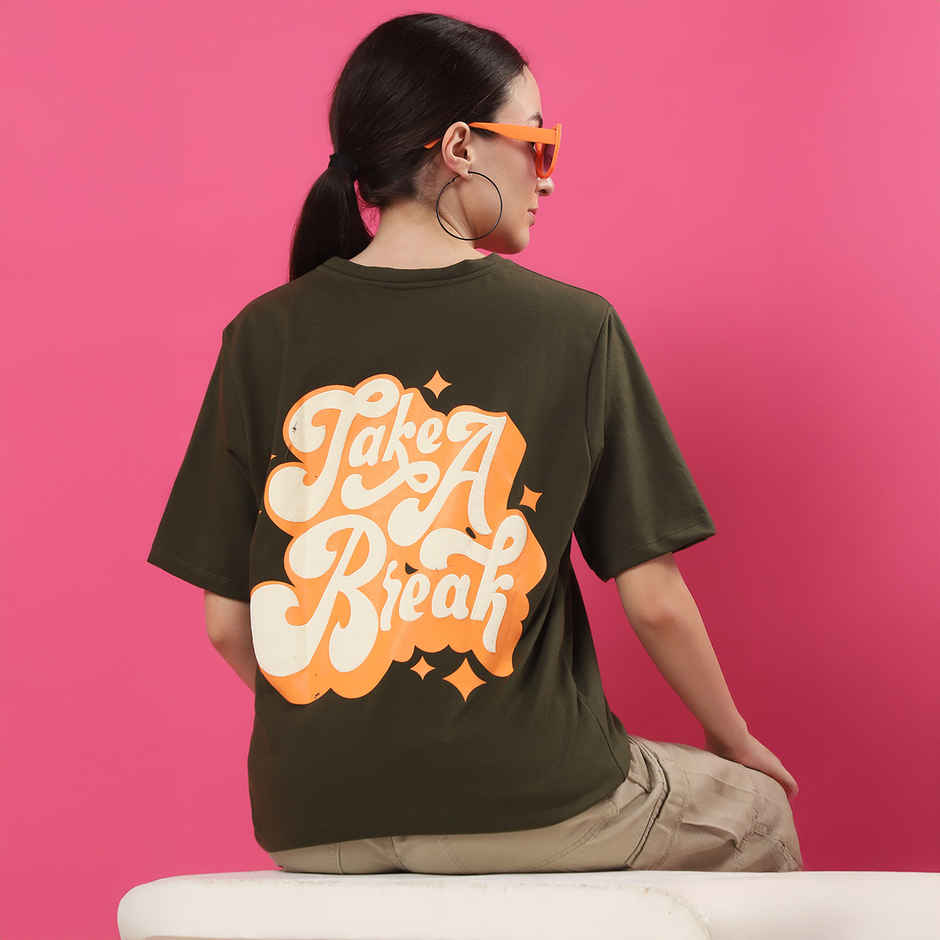 Rigo Women Terry Oversized Back T-shirt | Army Green - M