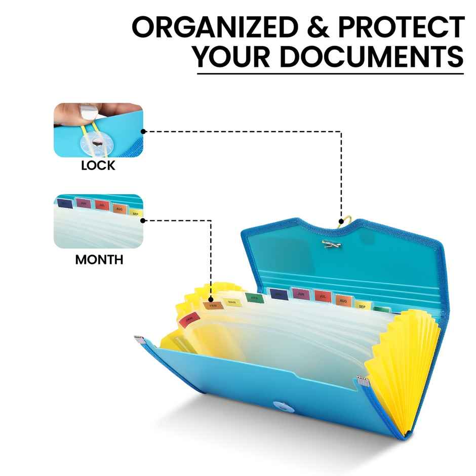 Saya Expanding Cheque Book File | 13 Pocket Document Organizer with Elastic Closure