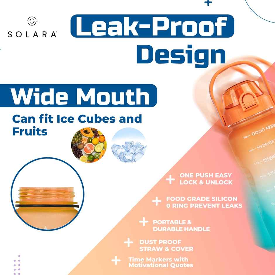 Solara Plastic Motivational Water Bottle | Multicolour | 2 L