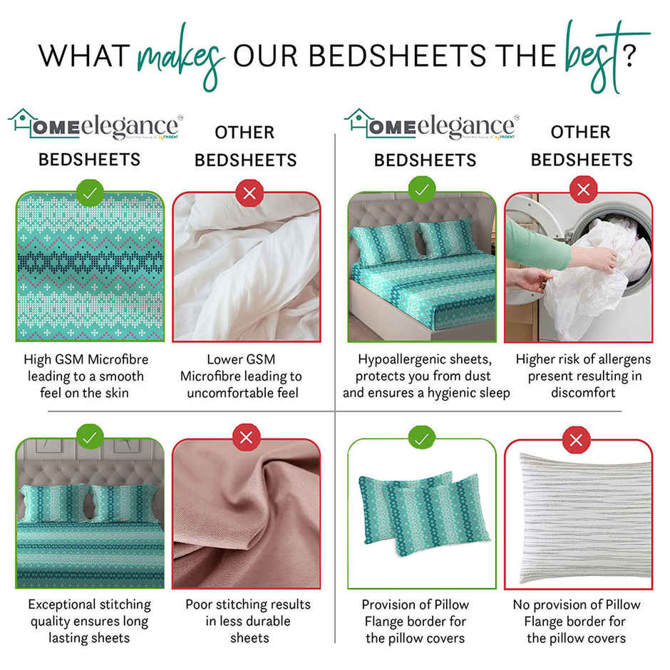 Home Elegance by myTrident Microfiber Bedsheet Set | Queen Size Double Bed sheet | 2 Pillow Covers | Pixels