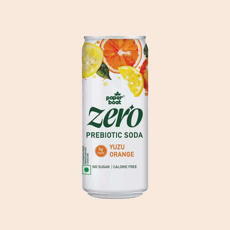 Paper Boat Zero Prebiotic Soda Yuzu Orange, 5g Fibre, Caffeinated Sugar Free Cold Drink