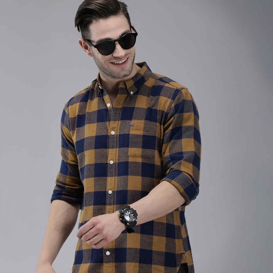 The Bear House Men Slim Fit Checked Shirt - Tonic | Rust and Navy | S