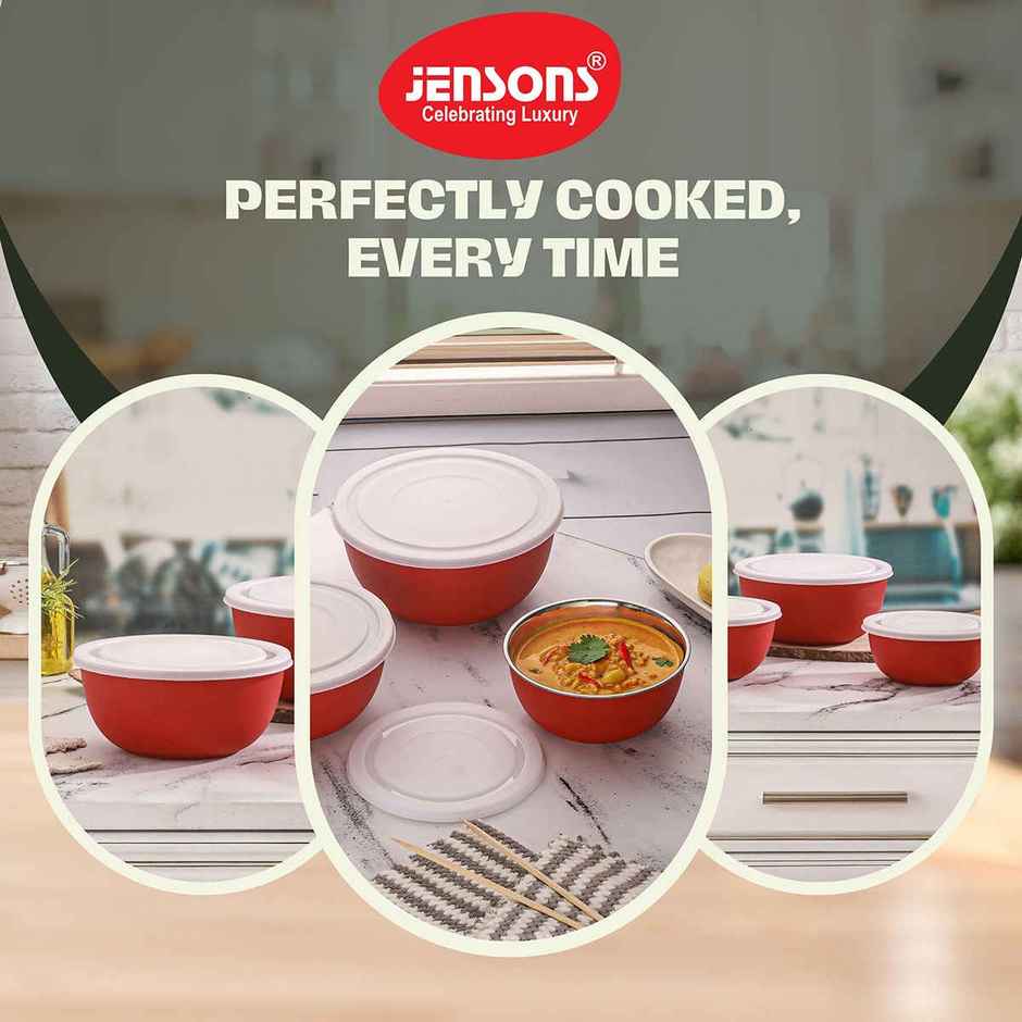 Jensons Microwave Safe  Bowl Set of 3 | Stainless Steel Bowls | Ovan Safe | with Lid