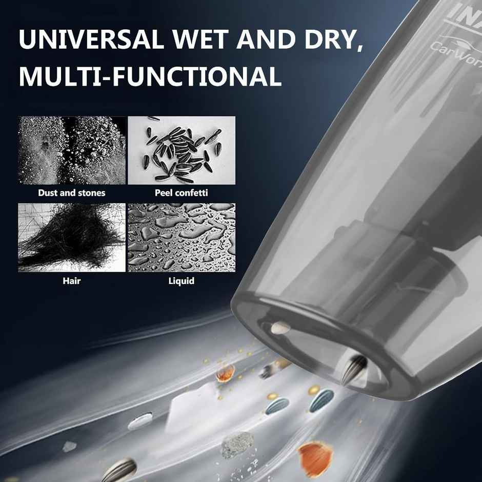 Inalsa CarWork CL 25W Cordless Vacuum Cleaner | Wet & Dry | HEPA | USB Rechargeable, Black