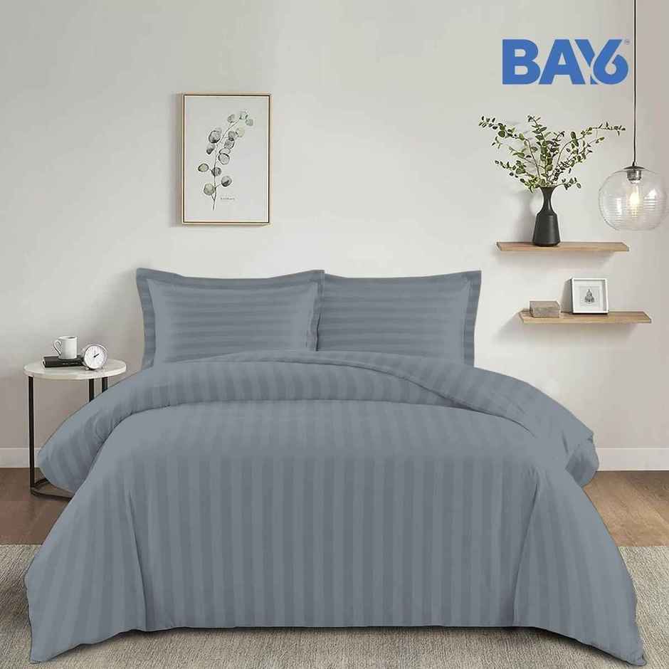 BAY6 Microfibre Solid Stripe Double Bedsheet - Grey | 220 x 240 cm + Two Pillow Covers