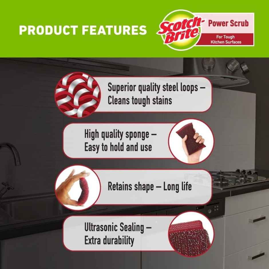 Scotch Brite Power Scrub Pad for Tough Kitchen surfaces Combo