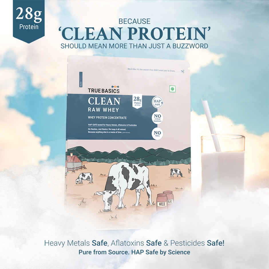 TrueBasics Clean Raw Whey Protein Concentrate Powder (Unflavoured)