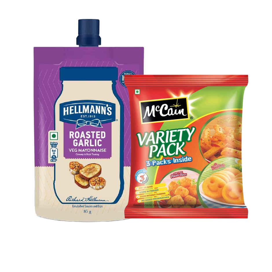 Hellmann'S Roasted Garlic Mayo (85g) & Mccain Variety Pack | No Added Preservatives (550g) Combo 