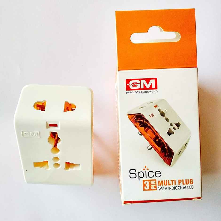 GM 3017 Spice 3 Pin Multi Plug Travel Adaptors White and Red