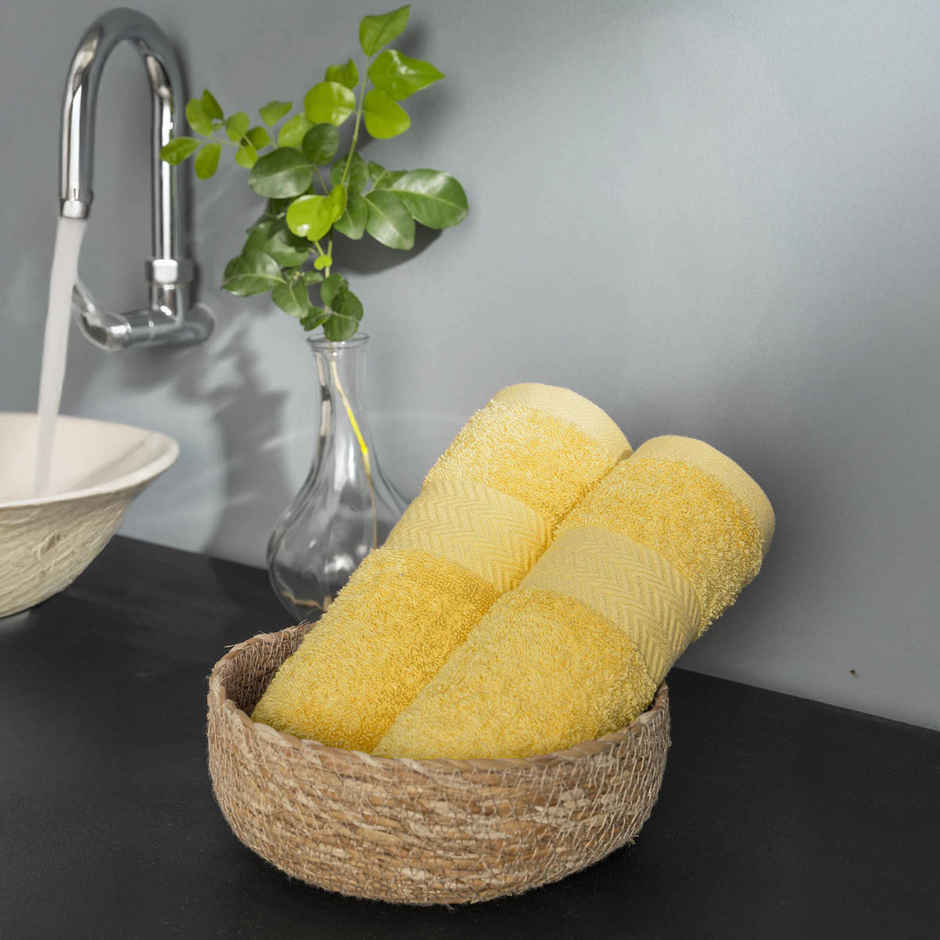 DDECOR Highly Durable Good Absorbency Cotton 500 GSM Hand Towel - Yellow