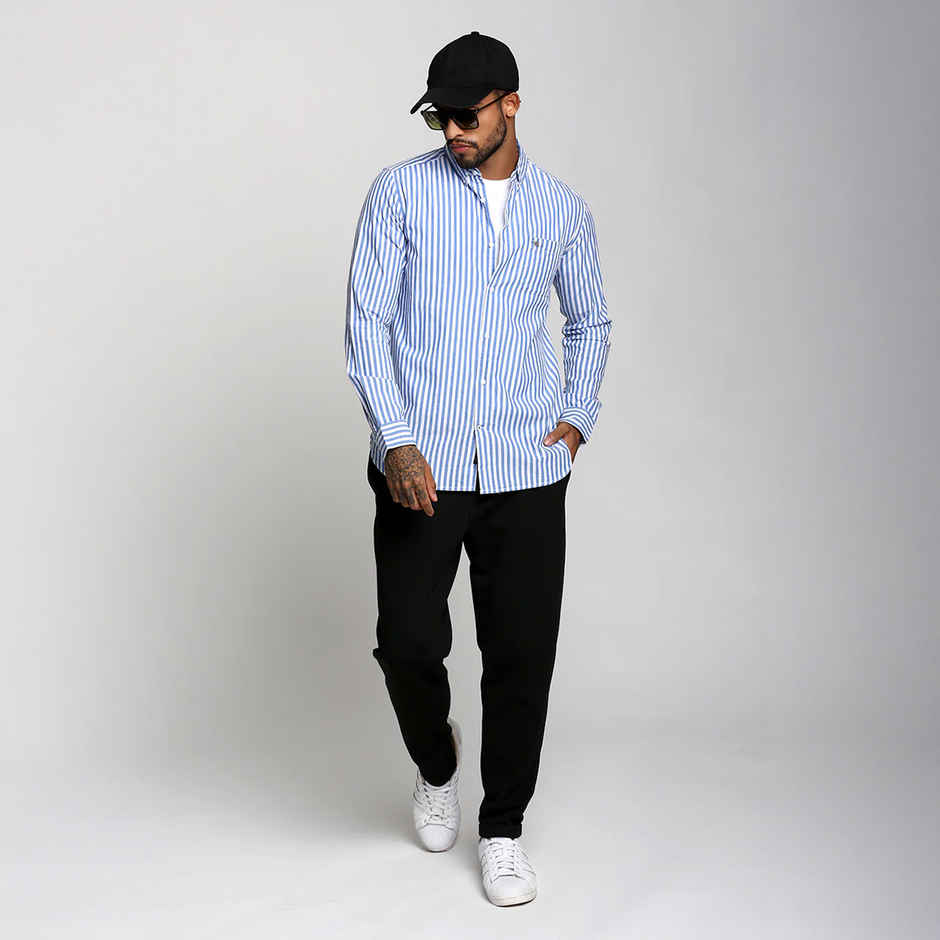 The Bear House Men Slim Fit Striped Casual Shirt - Anise | Blue | S