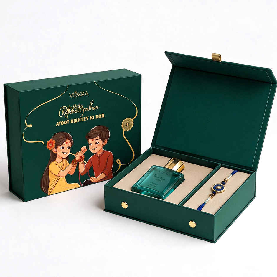 Vokka Raksha Bandhan Gift Set | Thai Aqua Perfume & Premium Rakhi for Brother