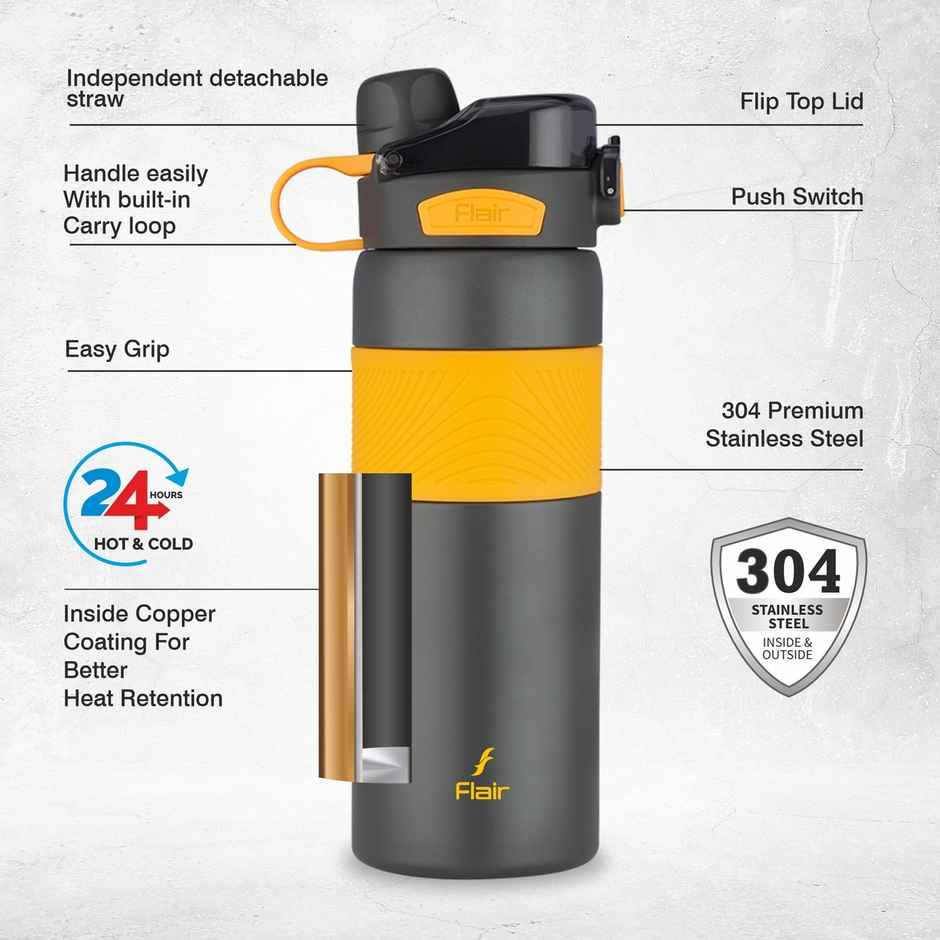 Flair Onyx Vacuum Insulated Stainless Steel Water Bottle 800 ml | Black