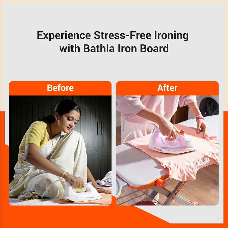 Bathla Foldable Ironing Board/Stand | Iron Holder, Wire Manager | X-Pres Ace Prime | Silver & Grey