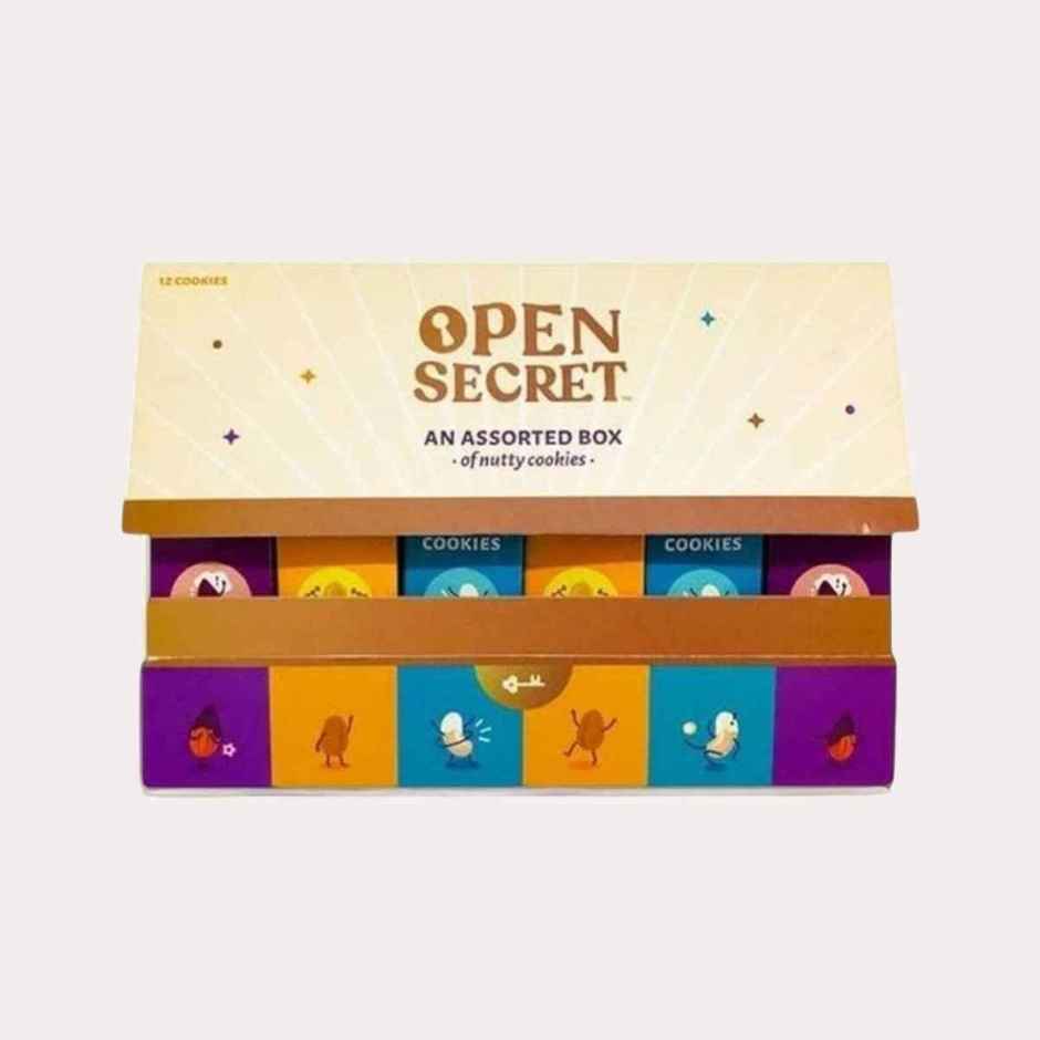Open Secret Gift Box Dryfruit Chocolate Nutty Cookies With Almonds Cashew & Peanuts