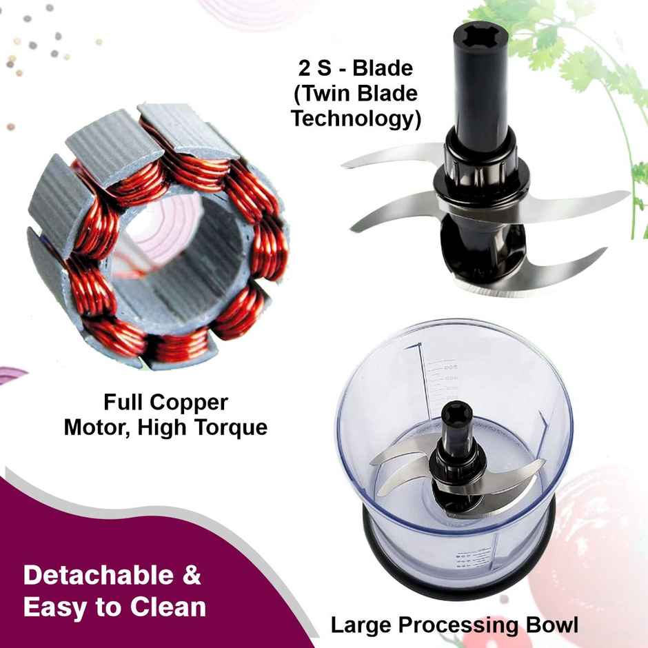 INALSA Electric Chopper for Kitchen, Bullet 400 Watts Pure Copper Motor-Black/Silver