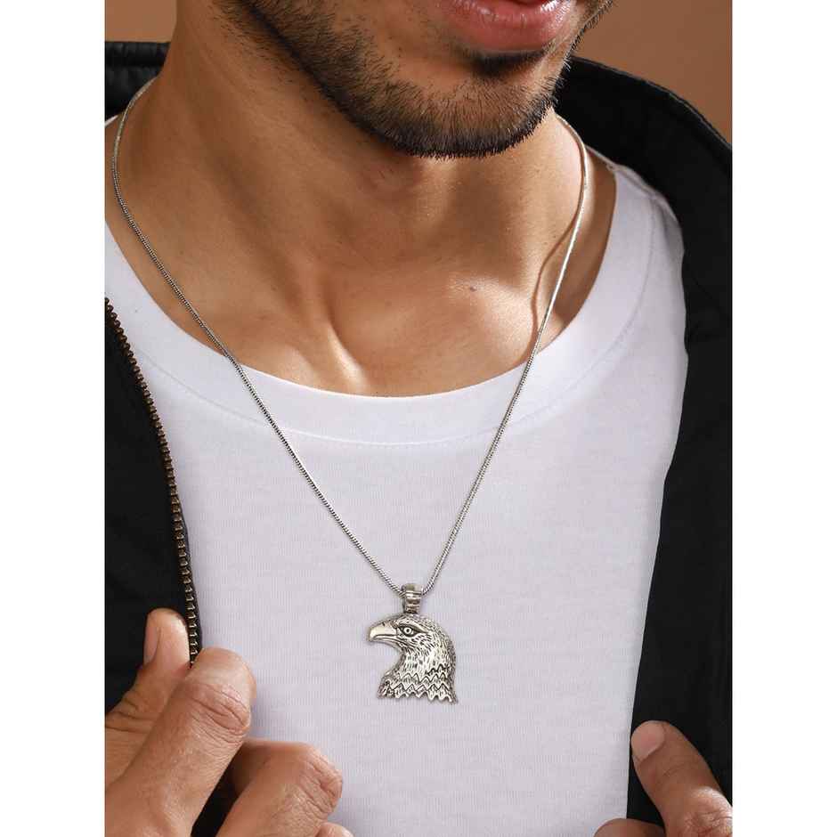 Priyaasi Bold By Priyaasi Eagle Head Silver-Plated Pendant Chain For Men (Bd-Ch-10084)